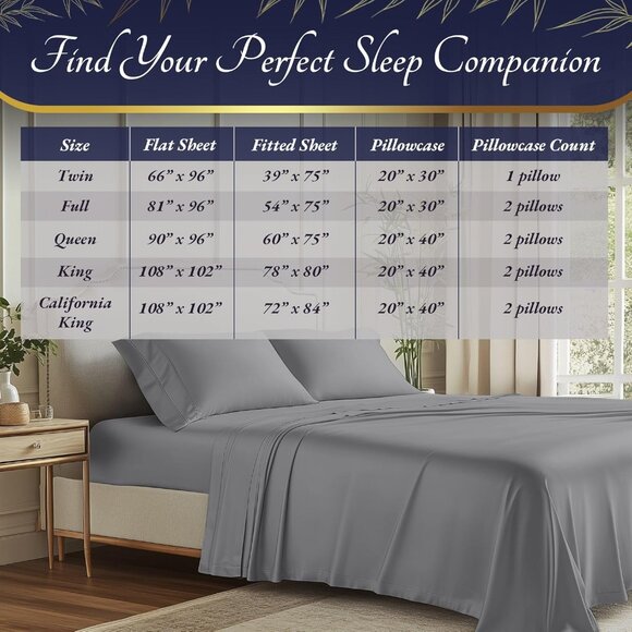 10- 100% Viscose Derived from Bamboo Sheets King Size 4pcs - Cooling 17" Deep - Picture 7 of 7